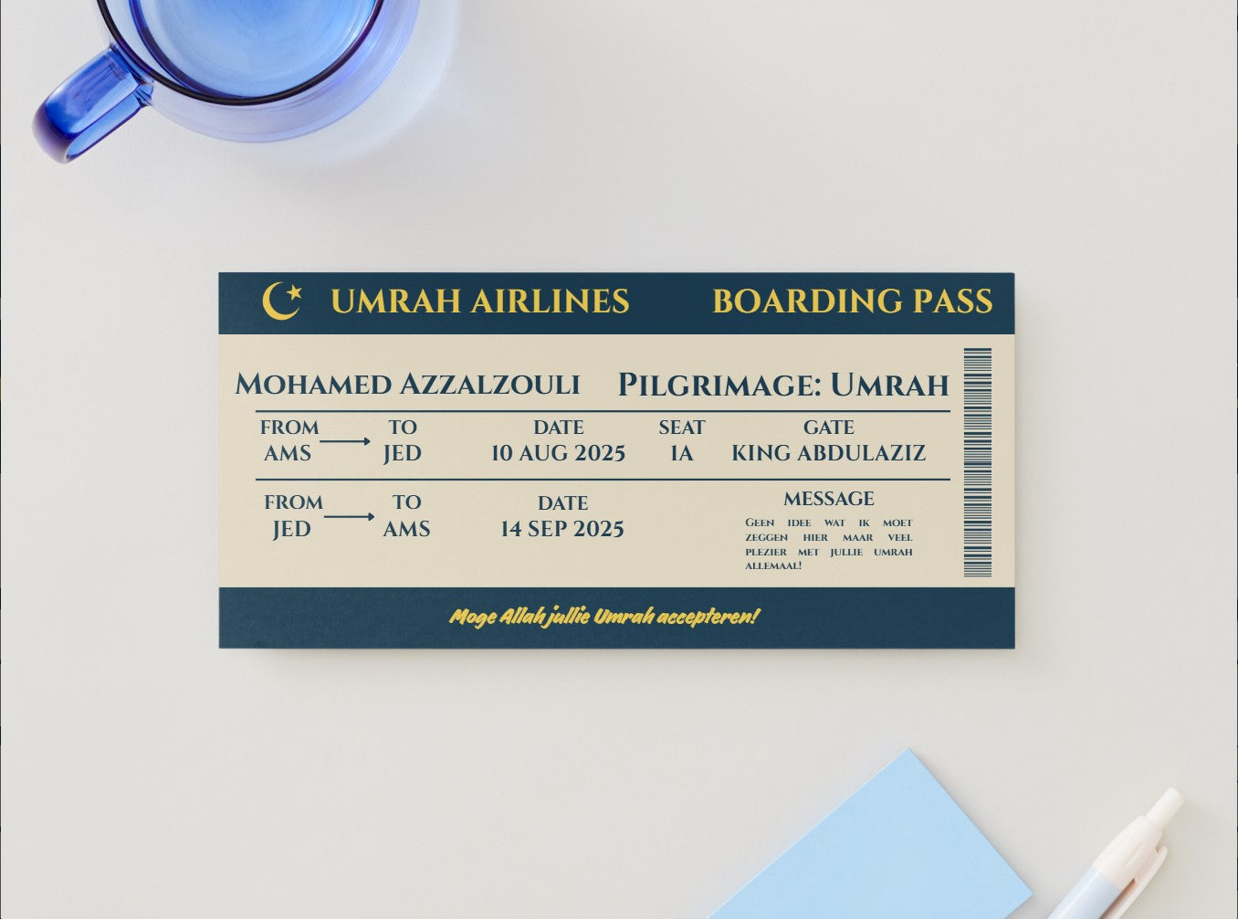 Umrah/Hajj Boarding Pass; Perfecte cadeau voor elke Hajji