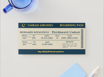 Umrah/Hajj Boarding Pass; Perfecte cadeau voor elke Hajji